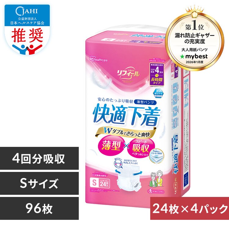 【96枚】薄型パンツ Sサイズ リフィール 快適下着 24枚入NAD-S24-4×4パック