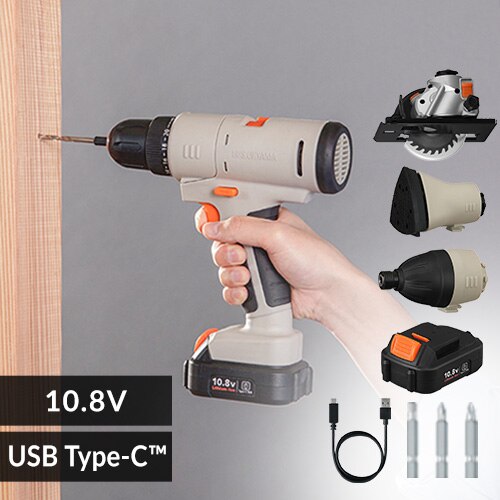 マルチギア 充電式ドリルドライバーセット10.8V PJM10DRS サンドベージュ+インパクトドライバー+サンダーヘッド+丸ノコ