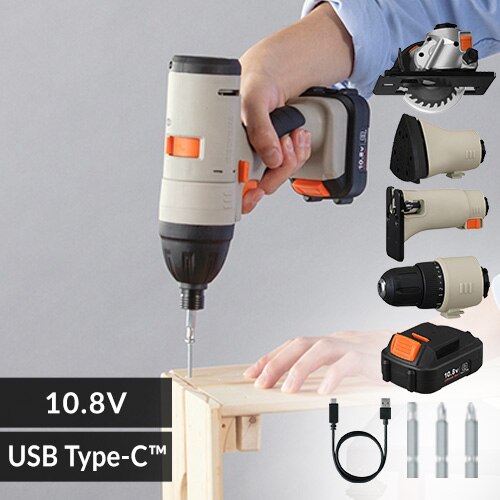 マルチギア 充電式インパクトドライバーセット 10.8V PJM10INS サンドベージュ+ドリルヘッド+サンダーヘッド+ジグソーヘッド+丸ノコ