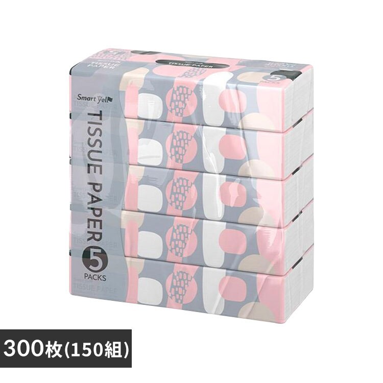 【5パック】 ティッシュ ソフトパック 300枚 (150組) 5パック【SYCP】