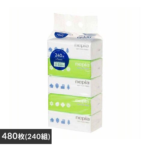 【5パック】 ネピア ティッシュ ソフトパック 480枚 (240組) 5パック