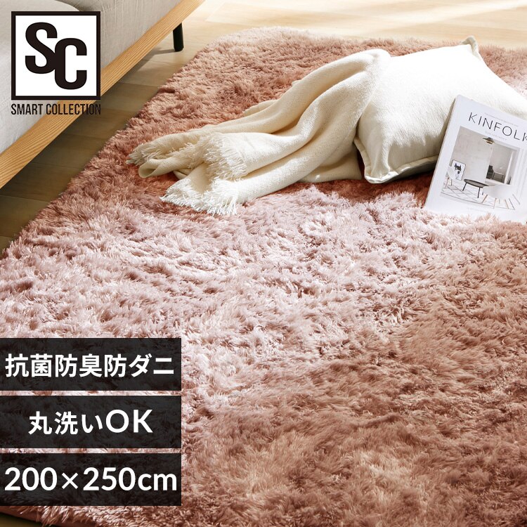 ラグ シャギーラグ ウレタン入り 抗菌防臭 防ダニ加工 200cm×250cm ピンクベージュ SGY-2025