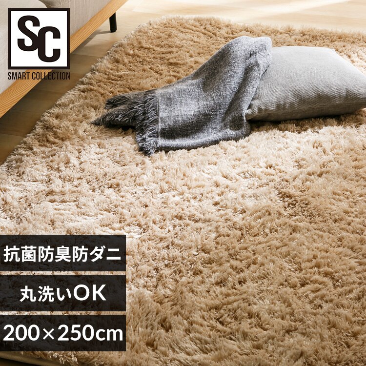 ラグ シャギーラグ ウレタン入り 抗菌防臭 防ダニ加工 200cm×250cm ベージュ SGY-2025