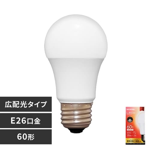 LED電球 E26口金 広配光タイプ 60W形相当 電球色 密閉形器具対応 断熱材施工器具対応 LDA7L-G-6T8