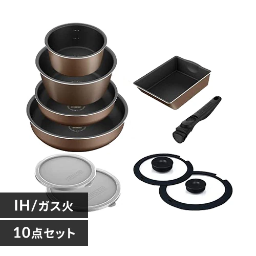 フライパン 10点セット IH/ガス火対応 ダイヤモンドコートパンD-plus PDCI-S10S チェスナットブラウン
