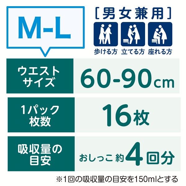 肌ケア アクティ 大人用紙おむつ 長時間パンツ 約4回分 消臭抗菌プラス M-L 16枚