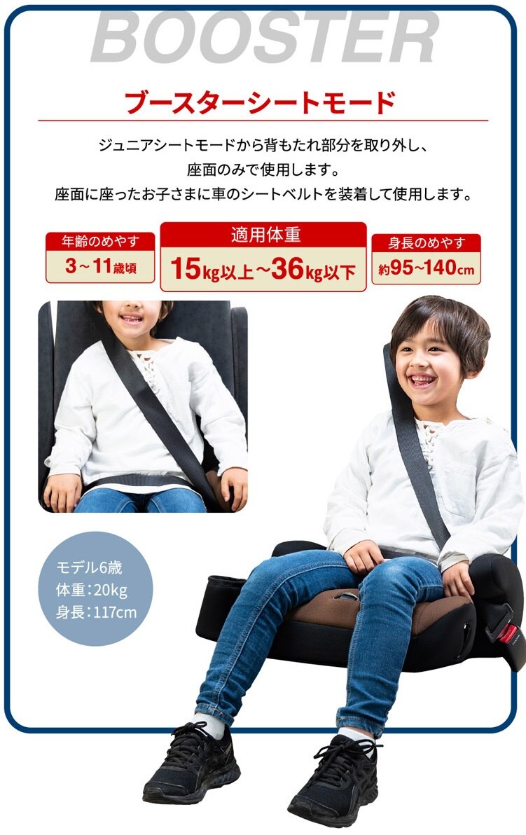 チャイルドジュニアシートNebio1歳～11歳洗える取付簡単軽量3WAYポップピットF中塚小児車工業所 