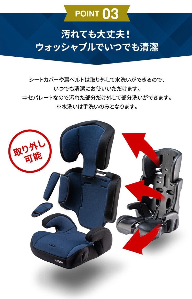 チャイルドジュニアシートNebio1歳～11歳洗える取付簡単軽量3WAYポップピットF中塚小児車工業所 