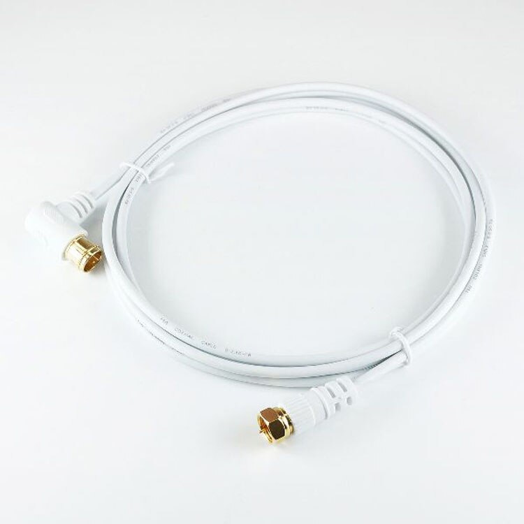 4K8K対応地デジBSflコード同軸ケーブルテレビ接続ケーブルS-2.5C-FB極細アンテナケーブル1.5mL字差込式／ネジ式コネクタ白ホーリック 
