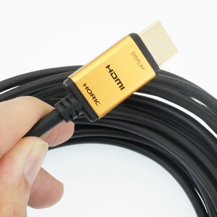 4K／60p対応光ファイバーケーブル薄型ヘッド長距離メタルヘッドHDR対応18G対応光ファイバーHDMIケーブル3D光ファイバーHDMIケーブル15mスタンダードタイプゴールド／黒ホーリック 