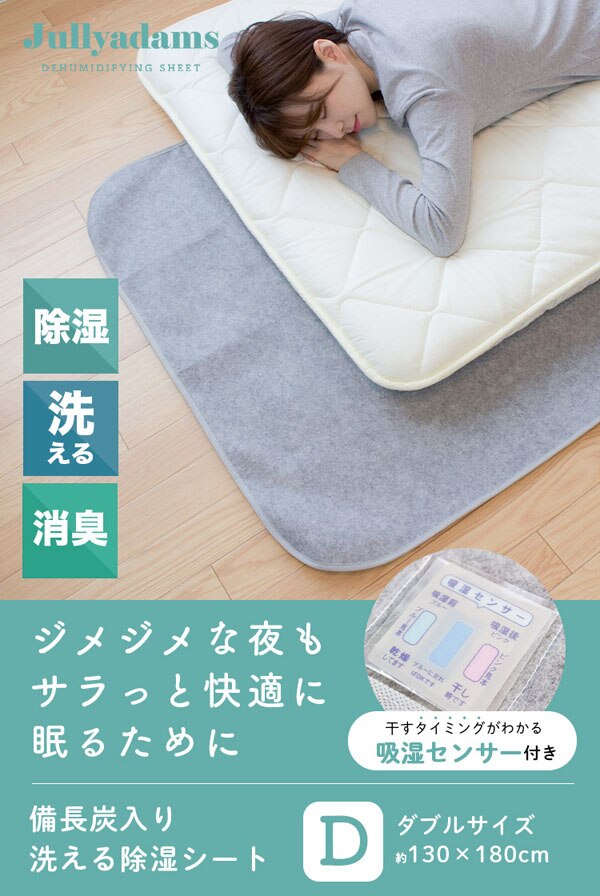 備長炭入り 洗える除湿シート ダブル グレー