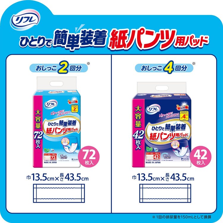 リフレ ひとりで簡単装着紙パンツ用パッド 2回吸収/4回吸収 920605 920606【プラザセレクト】