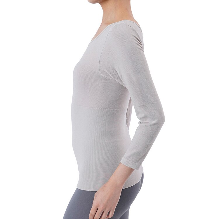 Fukuske 満足 美温活 はらまき心地 腹巻付き長袖シャツ 無地 8分袖 襟ぐり広め 37-4906G 【プラザセレクト】