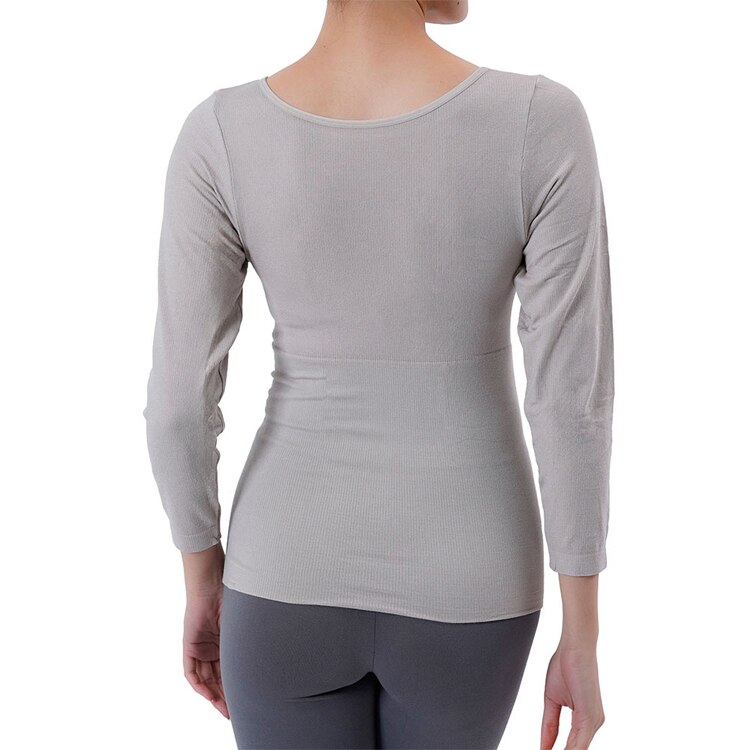 Fukuske 満足 美温活 はらまき心地 腹巻付き長袖シャツ 無地 8分袖 襟ぐり広め 37-4906G 【プラザセレクト】