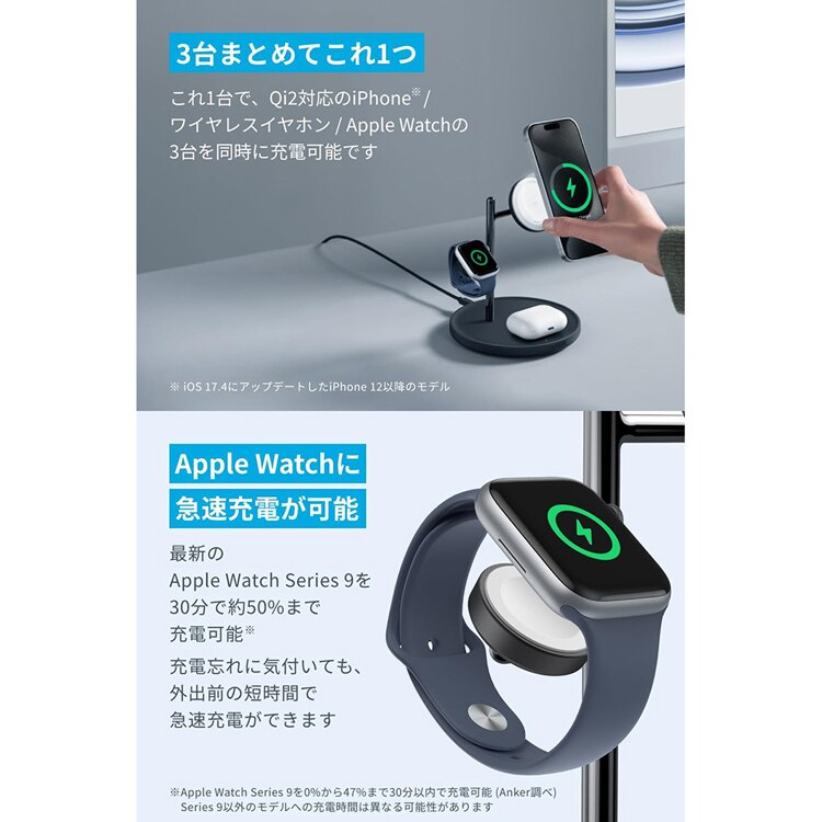 Anker アンカー MagGo Wireless Charging Station(3-in-1 Stand) B25M3N 【プラザセレクト】
