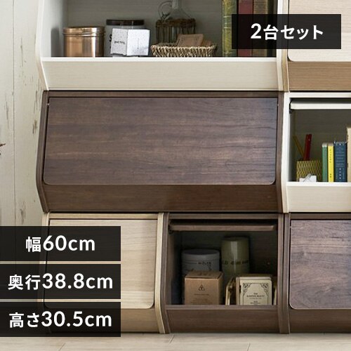 【2個セット】カラーボックス 扉付き スタックボックス STB-600D ブラウン