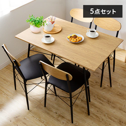 スチールダイニングセット 4人用 5点セット STDSET-5 オーク