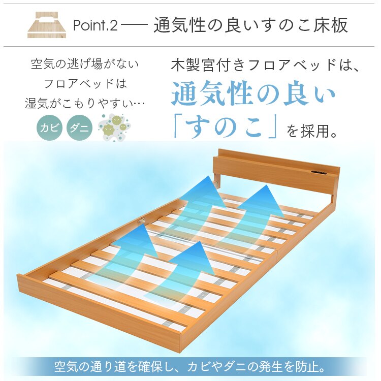 木製宮付すのこローベッド シングル