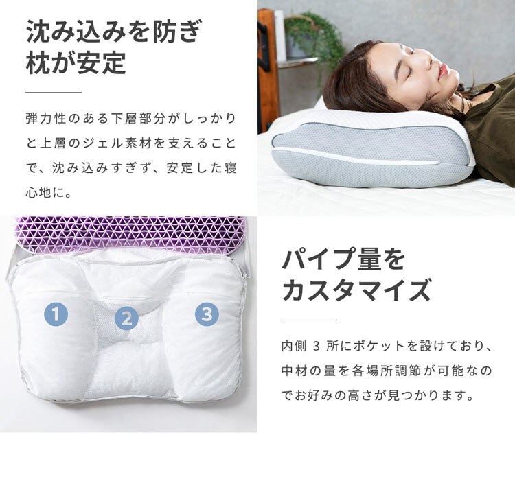 枕まくらマクラピローハニカムジェル構造ハニカムジェル二層ハイブリッド枕体圧分散通気性リバーシブル寝具ハニカムジェル二層ハイブリッド枕/フロートホワイト/グレークリアグローブ