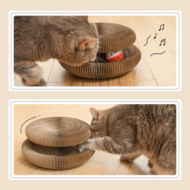 爪とぎ猫おもちゃ折りたたみ式鈴ボール付き運動不足コンパクトマグネット付きボールペット爪とぎ猫おもちゃドーナツ型爪とぎ