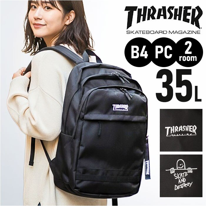 �X���b�V���[ �����b�N THRASHER VJTH-0014 �ʔ� �o�b�N�p�b�N �����b�N�T�b�N �f�C�p�b�N �u�����h �ʊw�����b�N A4 �ʊw�o�b�O �� �u���b�N �ʊw �ʋ� ��e�� �����Y ���f�B�[�X ���q �j�q ���Z�� ���w�� ��l