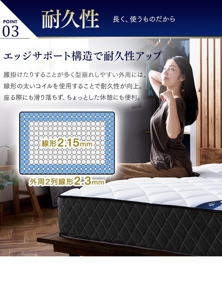 ポケットコイルマットレス S PMTS25H-S ホワイト8