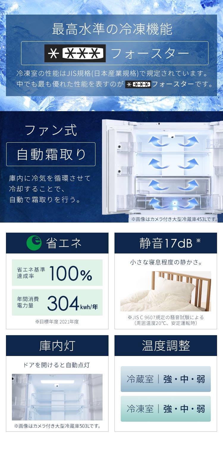 【設置無料】 冷蔵庫 503L カメラ付き 自動霜取り 大容量冷凍室132L ストックアイ フレンチドア 幅68.5cm IRSN-C50A-B ブラック【代引き不可】10