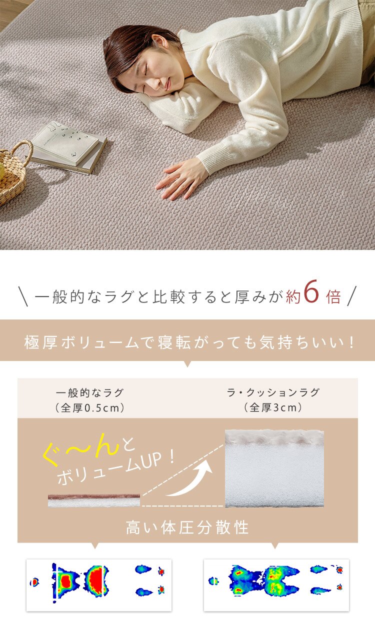 ラグ ラ・クッションラグ ヘリンボーン柄 185cm&times;240cm 3畳 厚さ3cm グレー ACRHV-18243