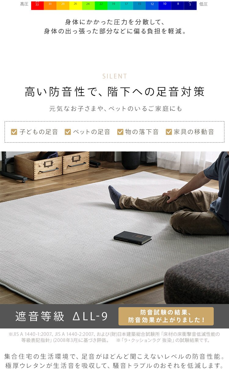 ラグ ラ・クッションラグ ヘリンボーン柄 185cm&times;240cm 3畳 厚さ3cm グレー ACRHV-18244