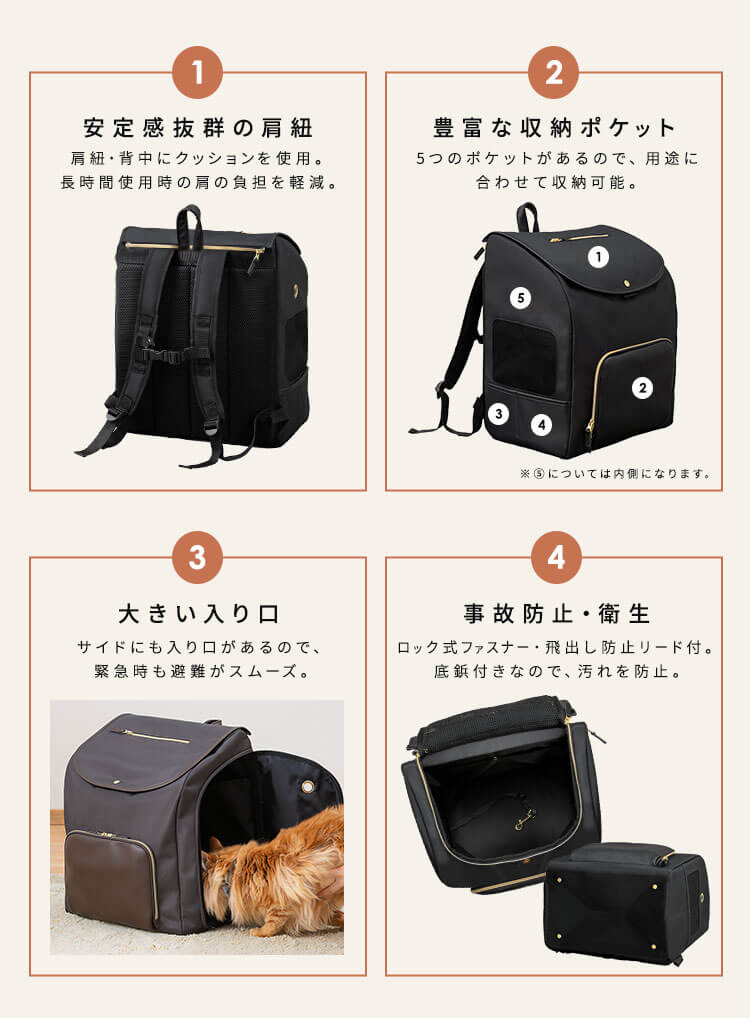 前かけできるペットリュック P-MPR350 ブラック5