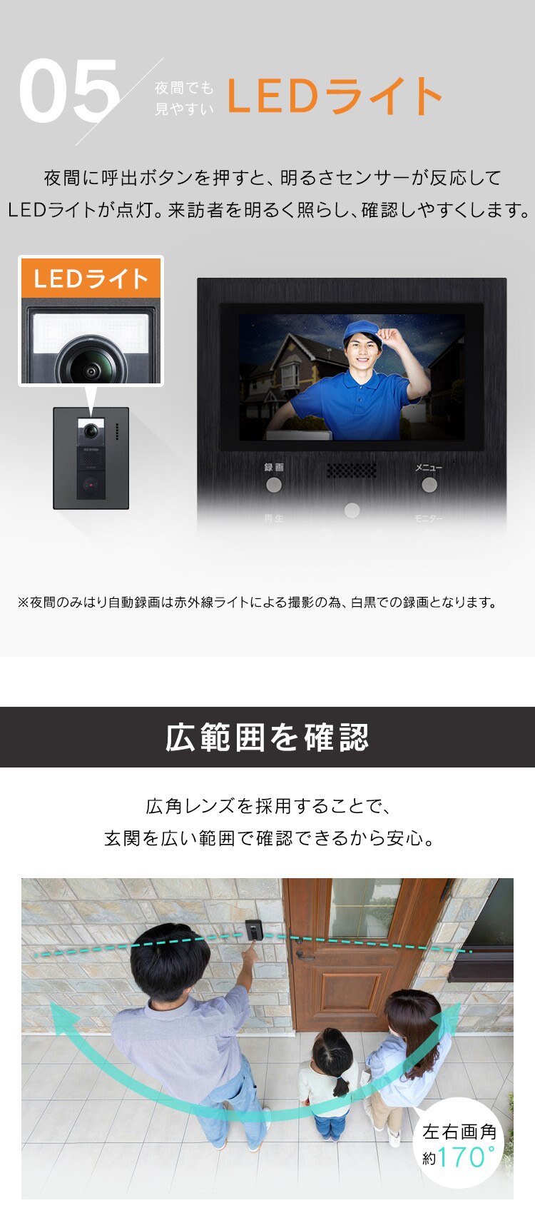 インターホン インターフォン 録画 自動録画 カメラ付き ワイヤレス スマホ連動 広角レンズ 防犯 機械音声応答 5.0インチ ドアホン TD-SM7070C-BB6