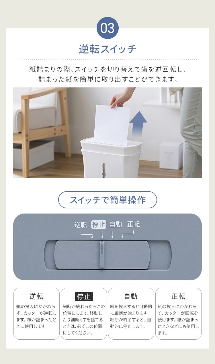 パーソナルシュレッダー マイクロクロスカット 4枚同時細断 PS-A4M-W ホワイト7