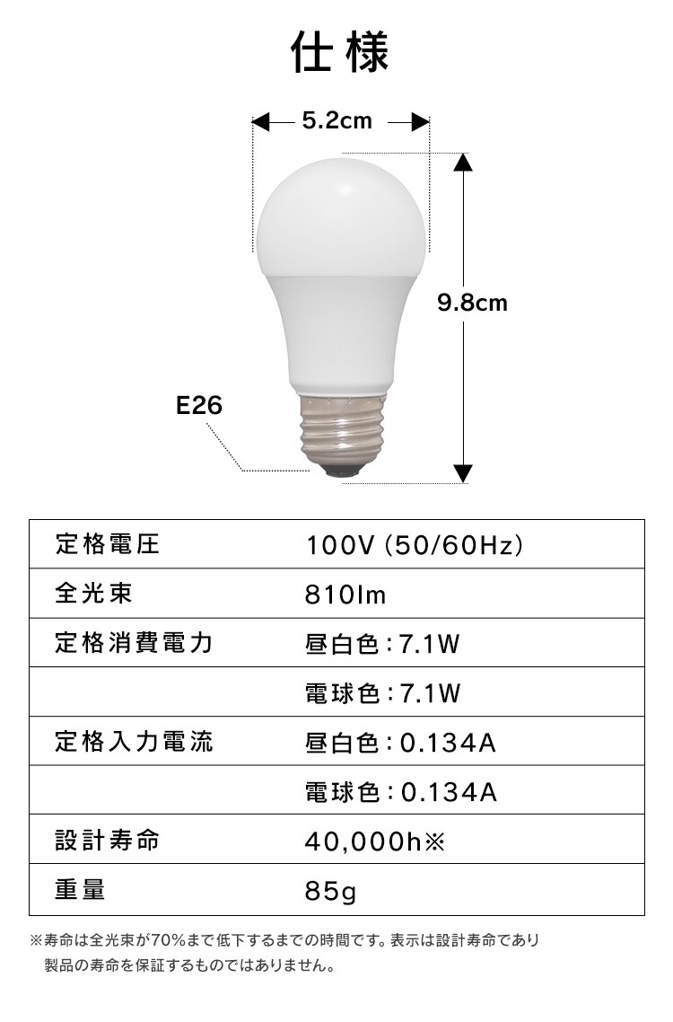 LED電球 E26口金 広配光タイプ 60W形相当 昼白色 密閉形器具対応 断熱材施工器具対応 LDA7N-G-6T87
