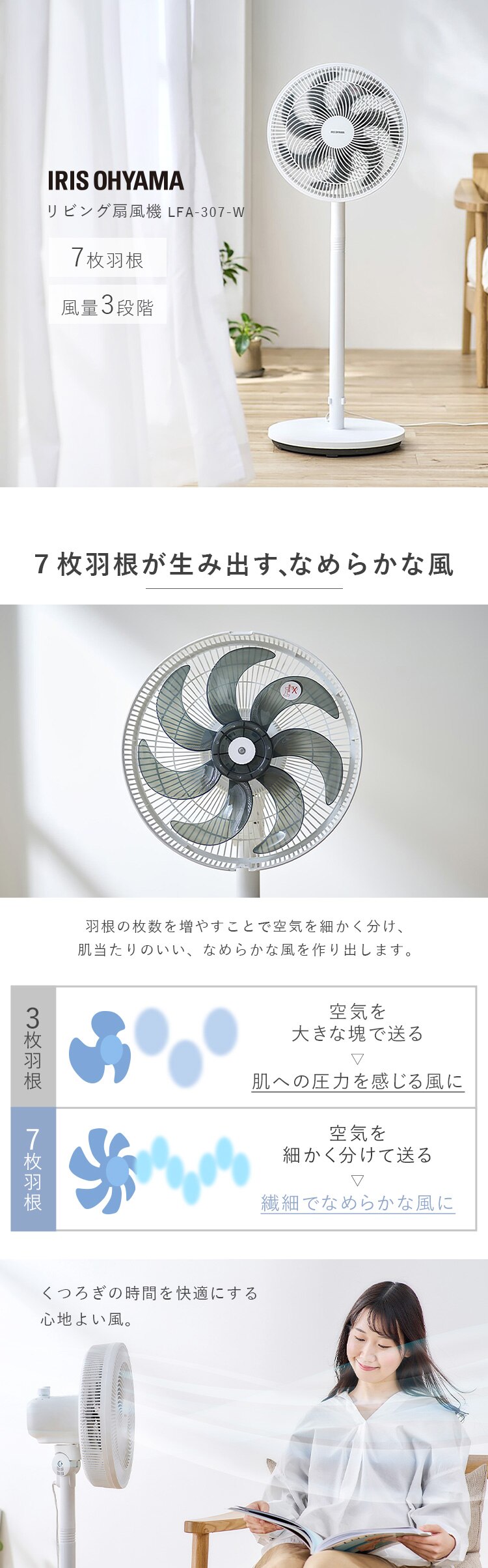 扇風機 静音 左右首振り LFA-307-W ホワイト0