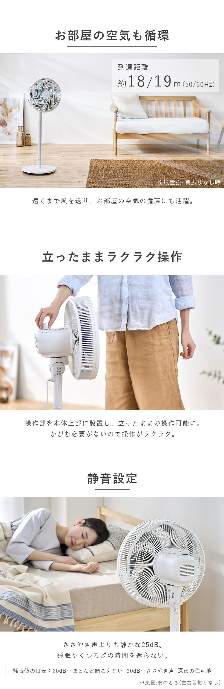 扇風機 静音 左右首振り LFA-307-W ホワイト1