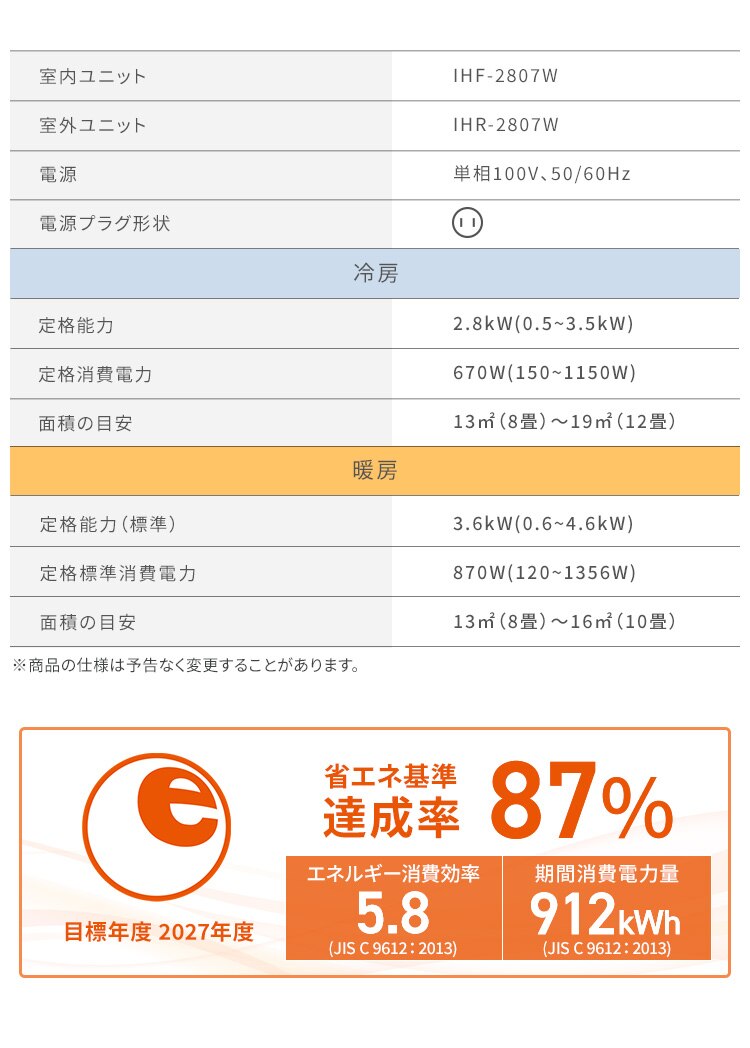 エアコン 10畳 節電 アプリ操作 Wi-Fi 2.8kw 100V対応 IHF-2807W【代引き不可】8