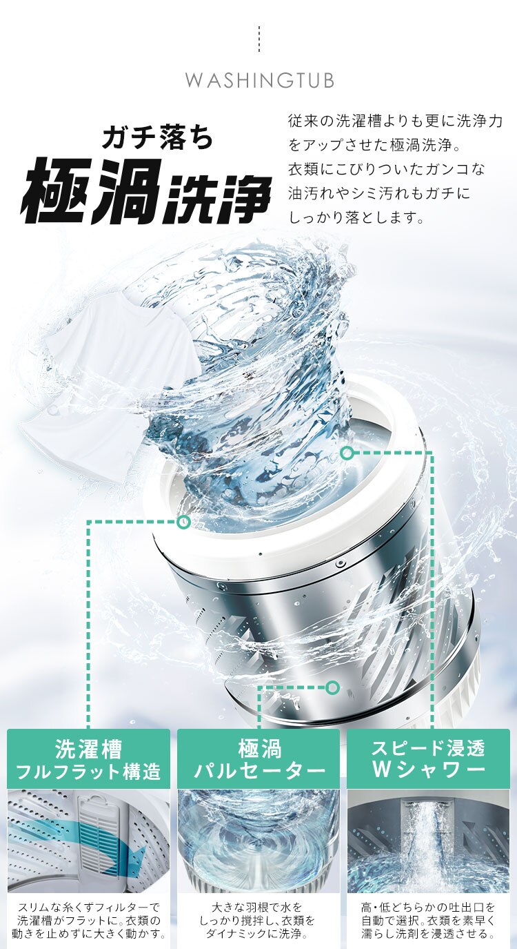 洗濯機 10kg OSH 4連タンク 洗剤自動投入 ガチ落ち極渦洗浄 省エネ 節水 ラクとれLOW設計 インバーター搭載 二人暮らし ファミリー向け TCW-100A02-W2