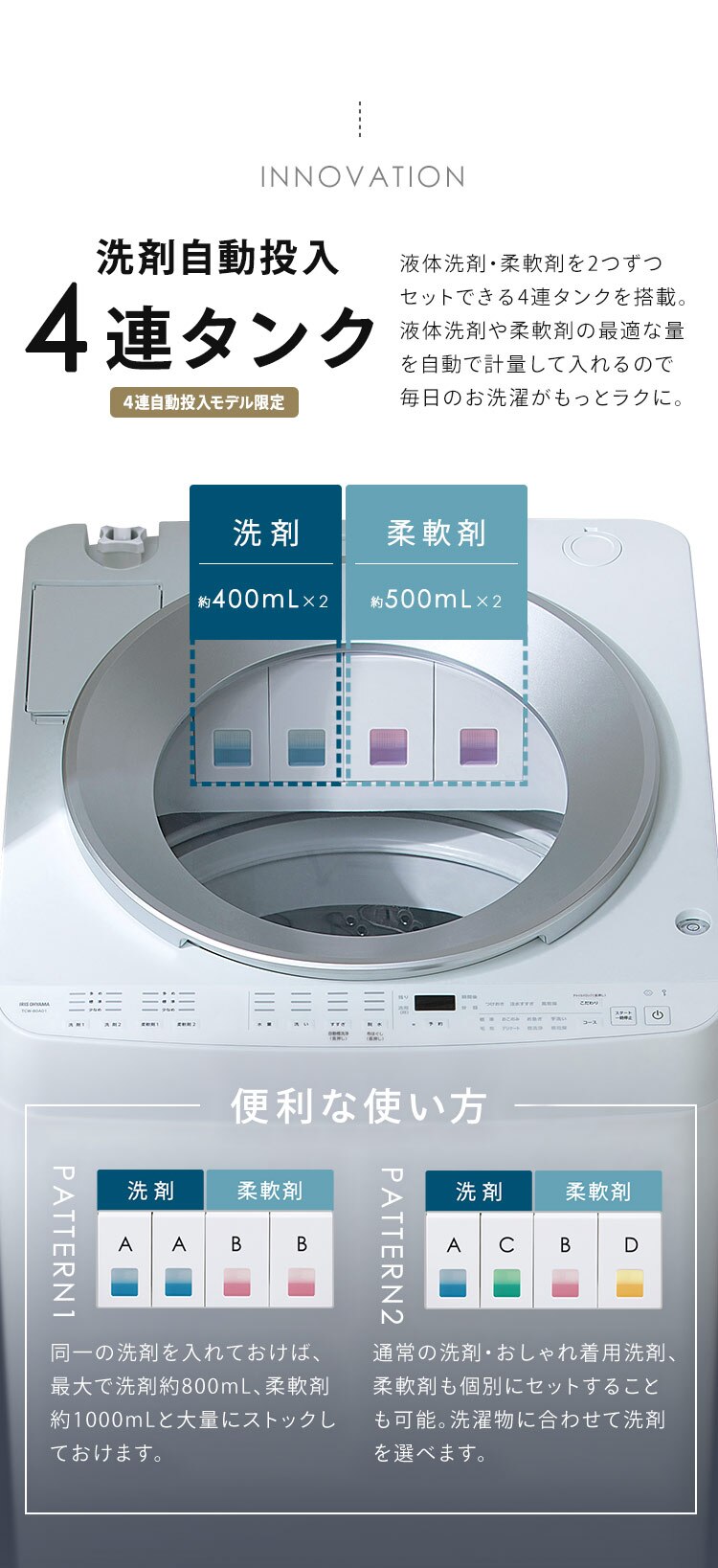 洗濯機 10kg OSH 4連タンク 洗剤自動投入 ガチ落ち極渦洗浄 省エネ 節水 ラクとれLOW設計 インバーター搭載 二人暮らし ファミリー向け TCW-100A02-W6