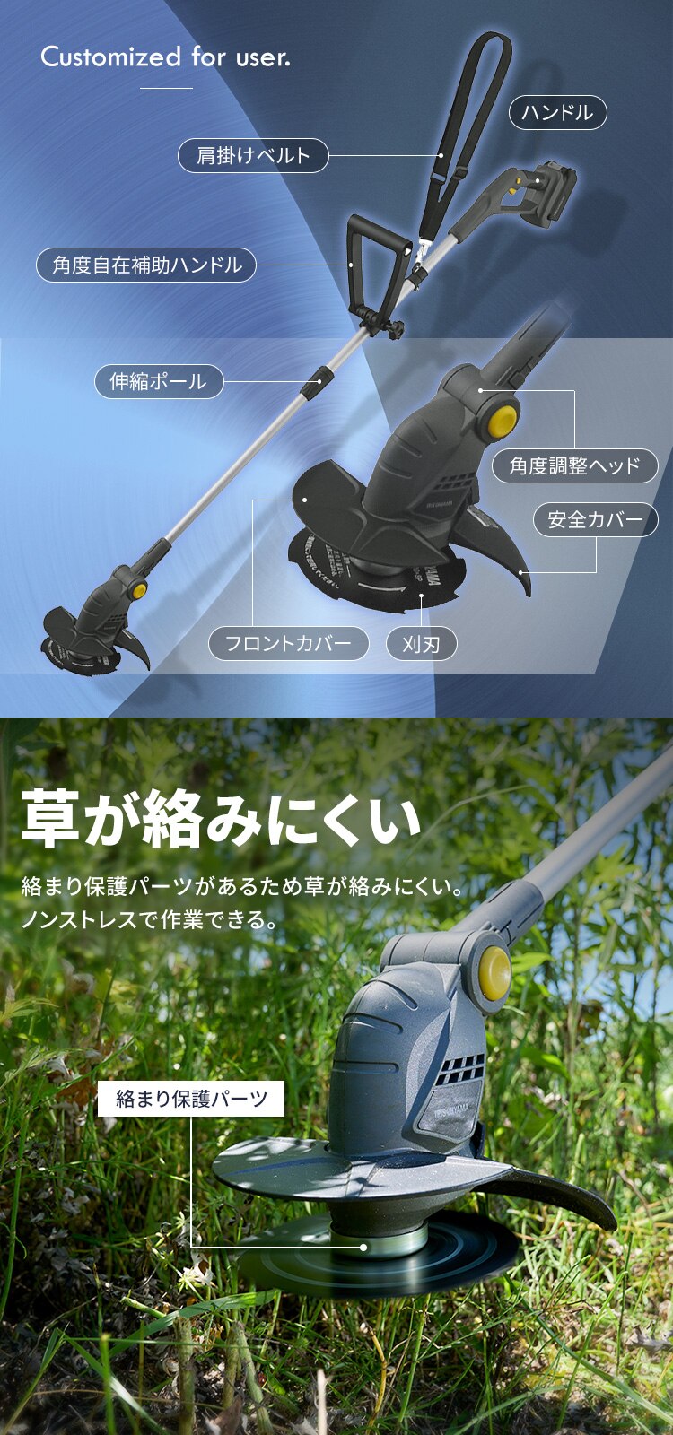 草刈機 芝刈り機 グラストリマー 角度調節ヘッド 18V 充電式 バッテリー付き JGT160M4-H グレー1