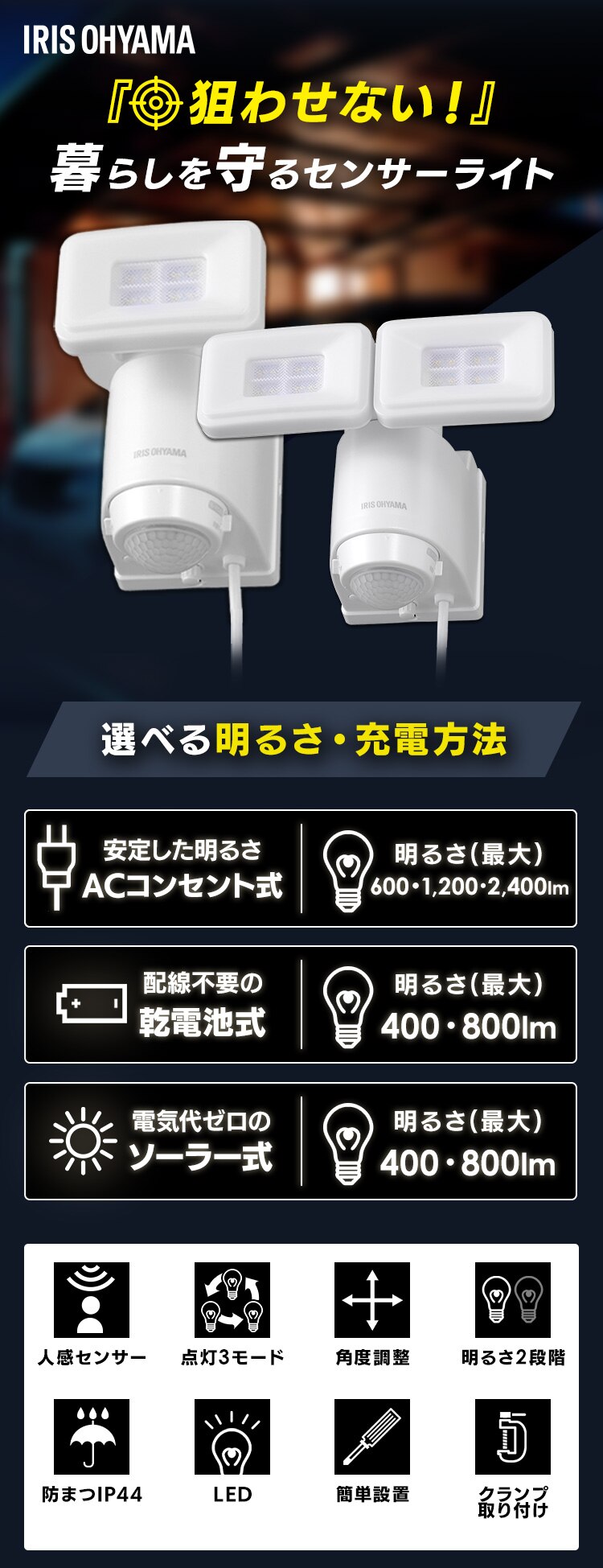 センサーライト 防犯 LED ACコンセント式 パールホワイト LSL-ACTN-24001