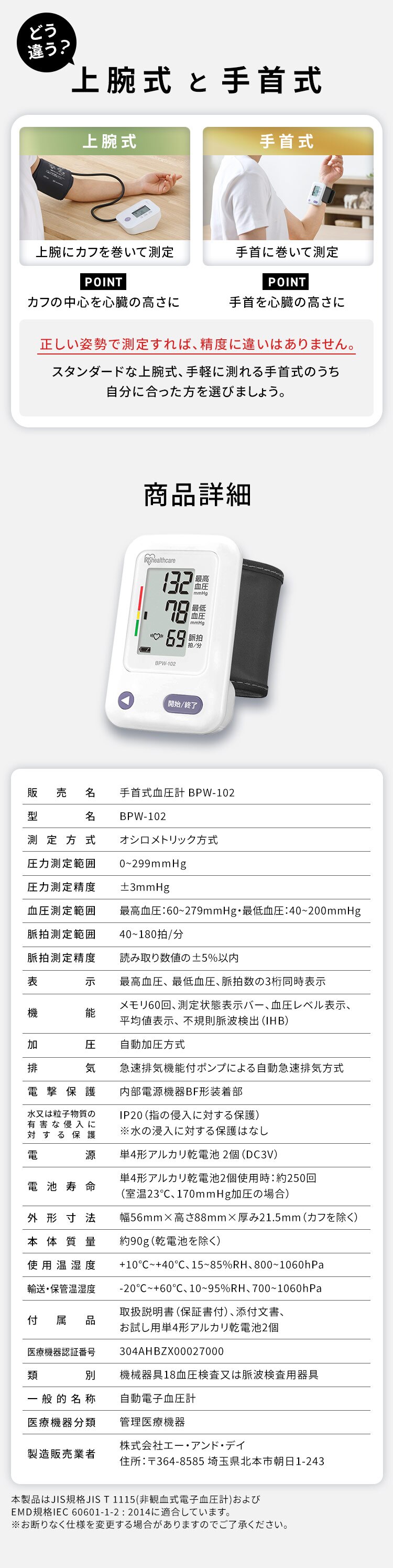 手首式血圧計 BPW-102 簡単測定 コンパクト7