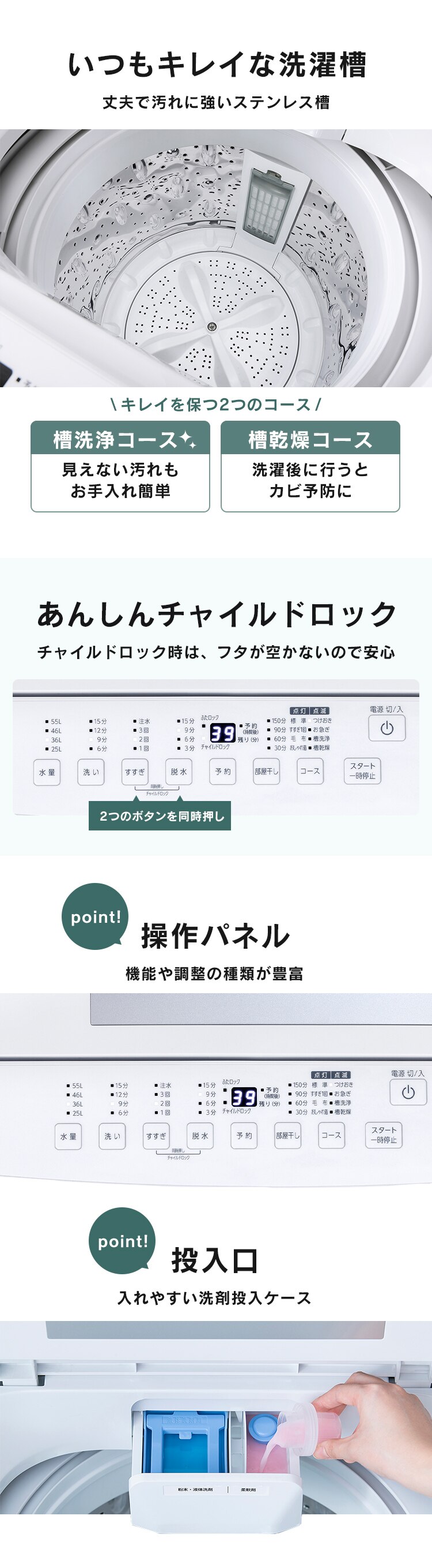 洗濯機 7kg コンパクト 部屋干し時間短縮モード 一人暮らし 二人暮らし ITW-70A01-W【代引き不可】3