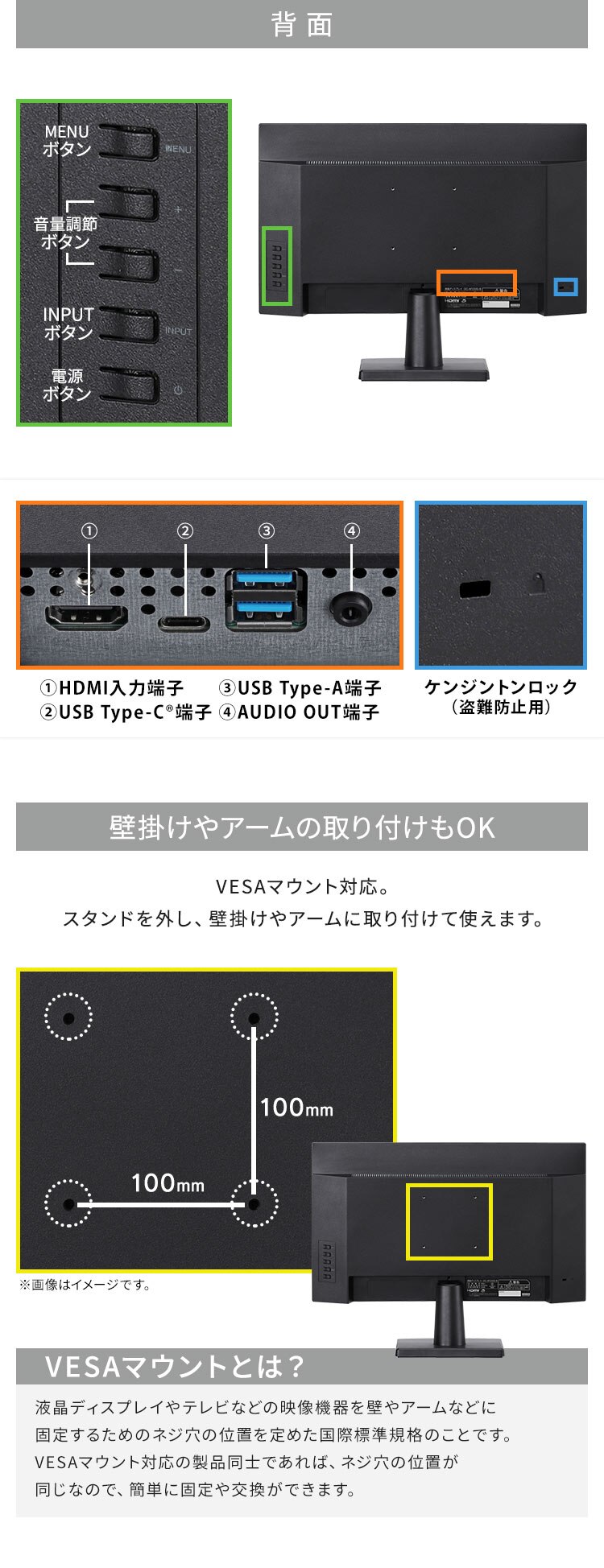モニター 23.8インチ ディスプレイ LUCA Type-C対応 LUCA DC-AF233S-B モニター台セット(白)8