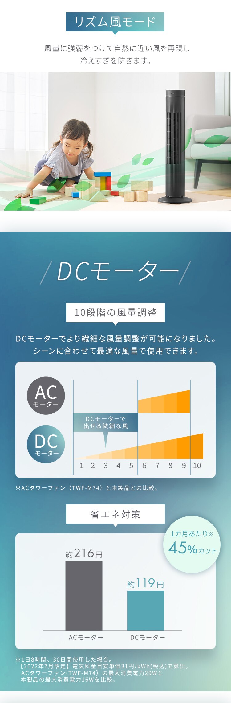 タワーファン 扇風機 DCモーター 左右首振り TWF-CD83 グレー【前払い不可】【代引き不可】【同梱不可】2