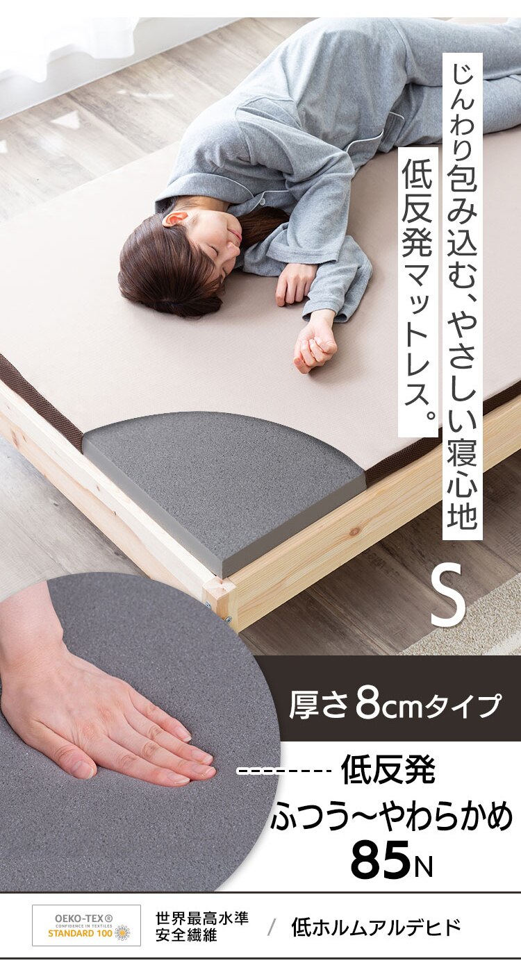 マットレス シングル 低反発 厚さ8cm ウレタン リバーシブルカバー MATK8-S0