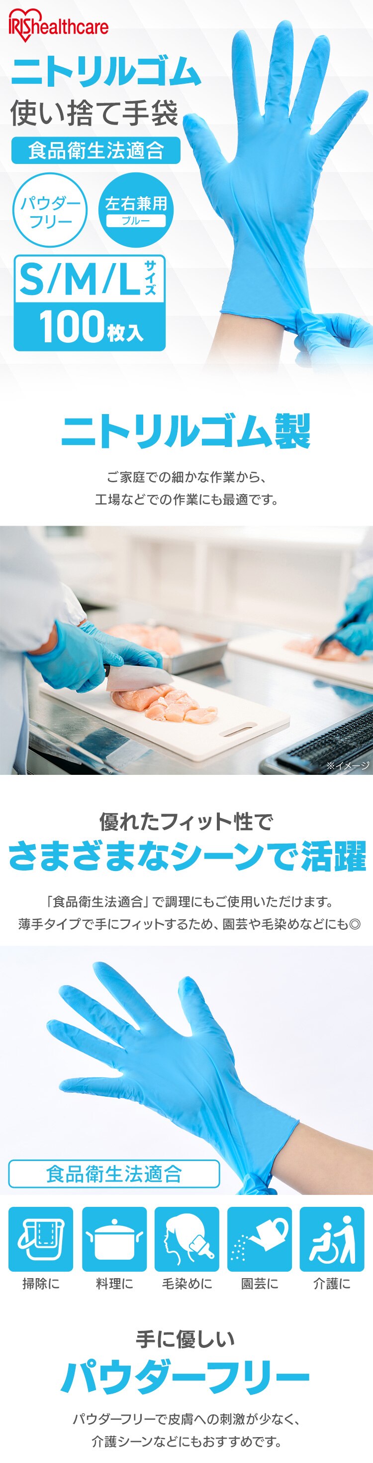 【1000枚】使い捨て手袋 ニトリルゴム Ｍサイズ  RNBR-100M 4