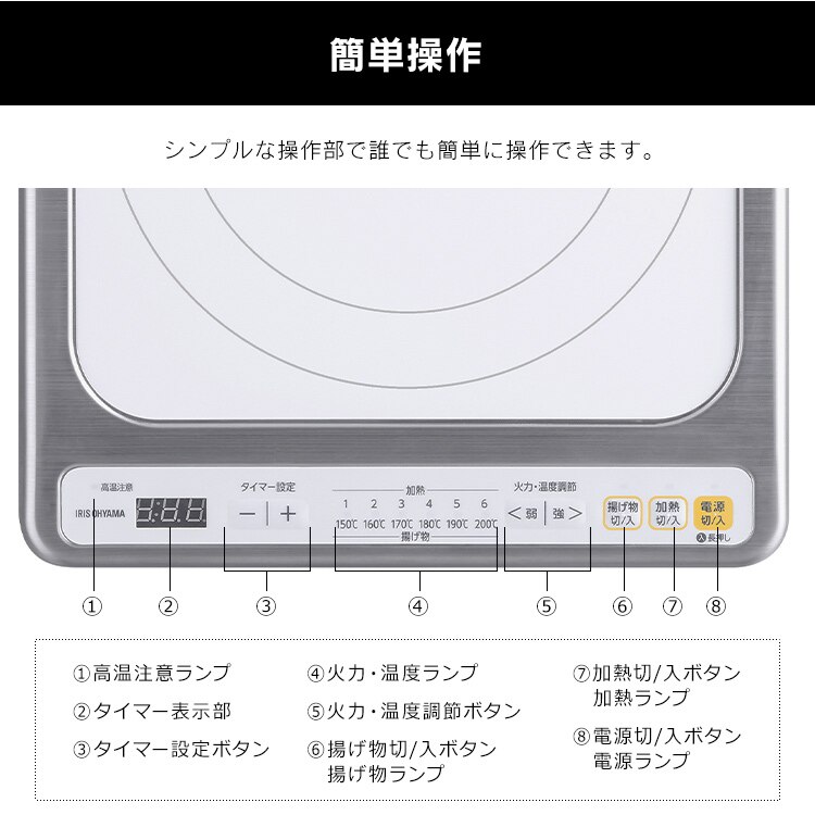 IHクッキングヒーター 1口 1400W IHコンロ 一人暮らし IHC-B113 ホワイト7