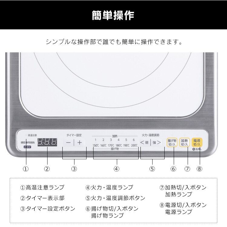IHクッキングヒーター 1口 2000W IHコンロ 一人暮らし IHC-B123 ホワイト7