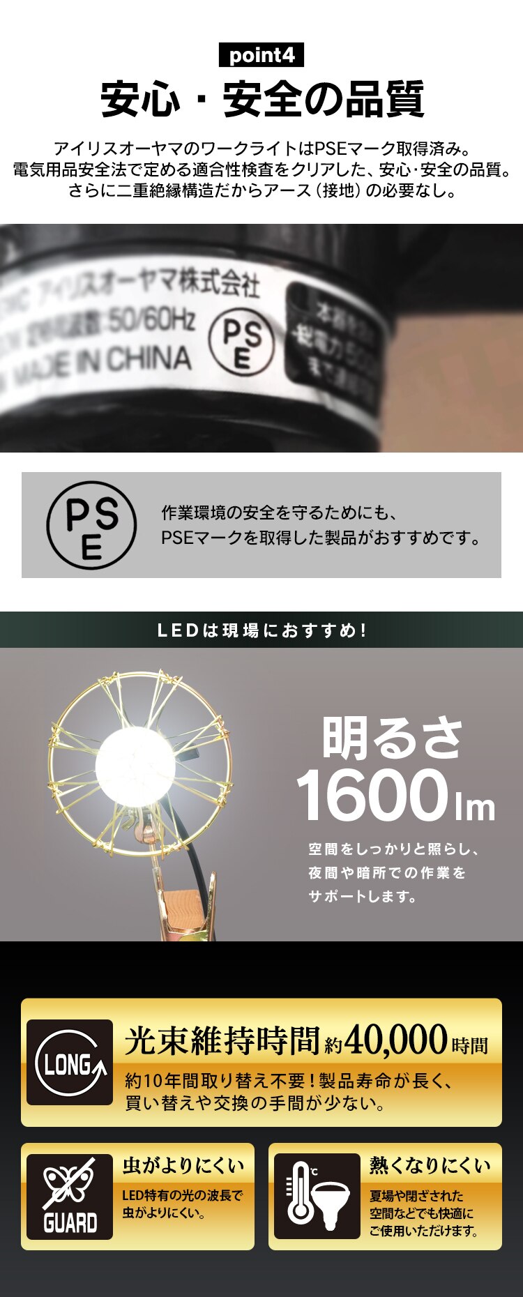 ワークライト LED クリップライト 屋内用 作業灯 作業用 1600lm ILW-16GC42