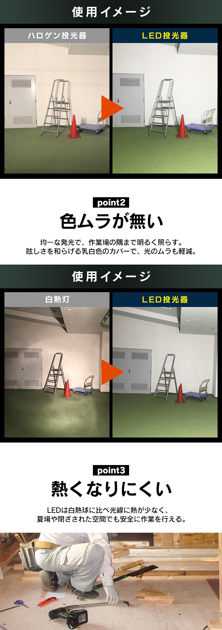 ワークライト LED 配光可変型 クリップライト 屋内用 作業灯 作業用 9000lm ILW-90GWC1